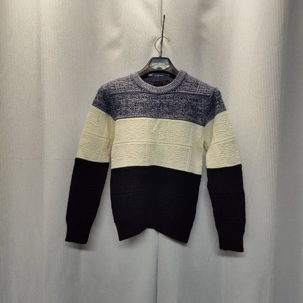 KH Fashion Striped Knit Sweater Black White & Gray Men's Size Medium 32" Chest